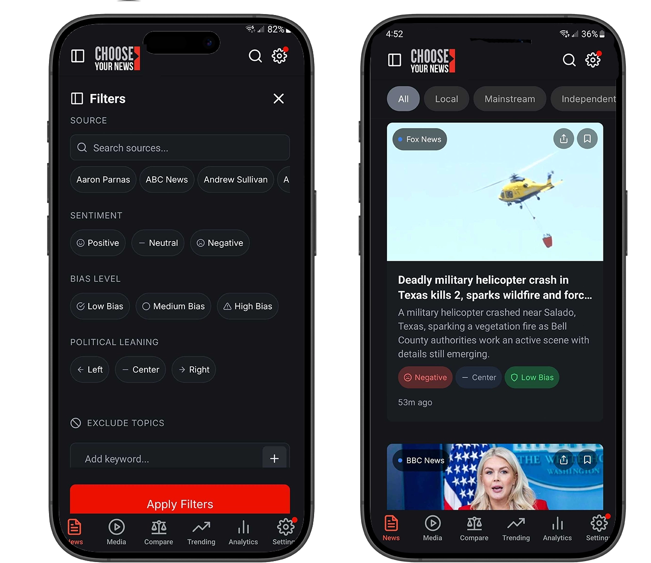 choose your news mobile app home screen